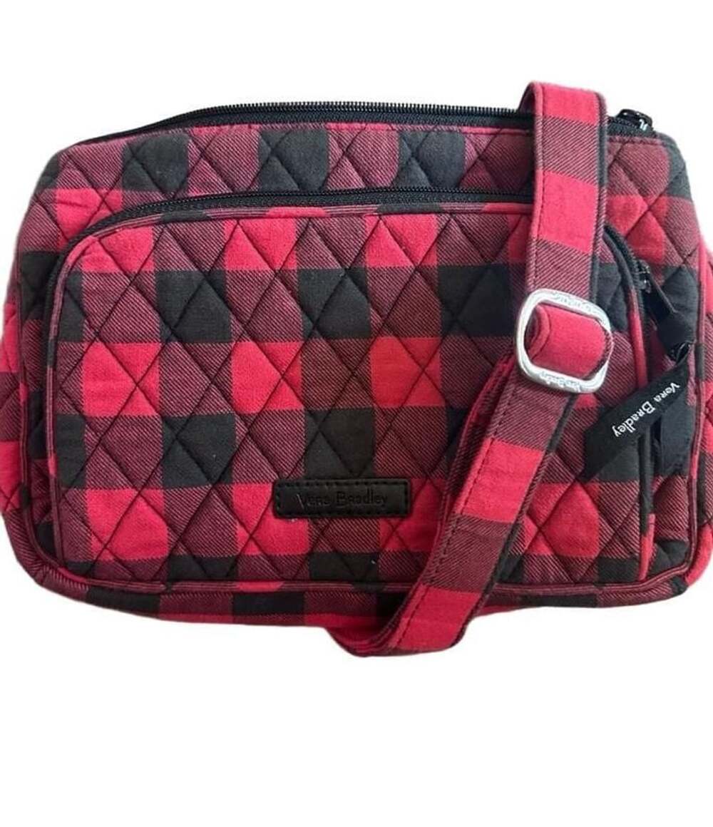 Vera Bradley Red And Black Buffalo Check Quilted Crossbody Bag 7”x10”W
